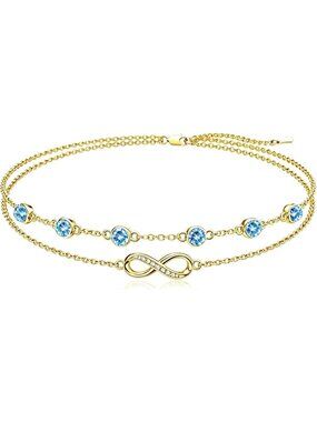 Yellow Gold Gemstone Birthstone Anklet Bracelet - Infinity Jewelry Gift for